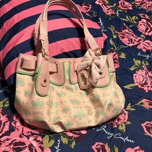 Juicy Couture Pink and Cream Logo Tote with Green Accents